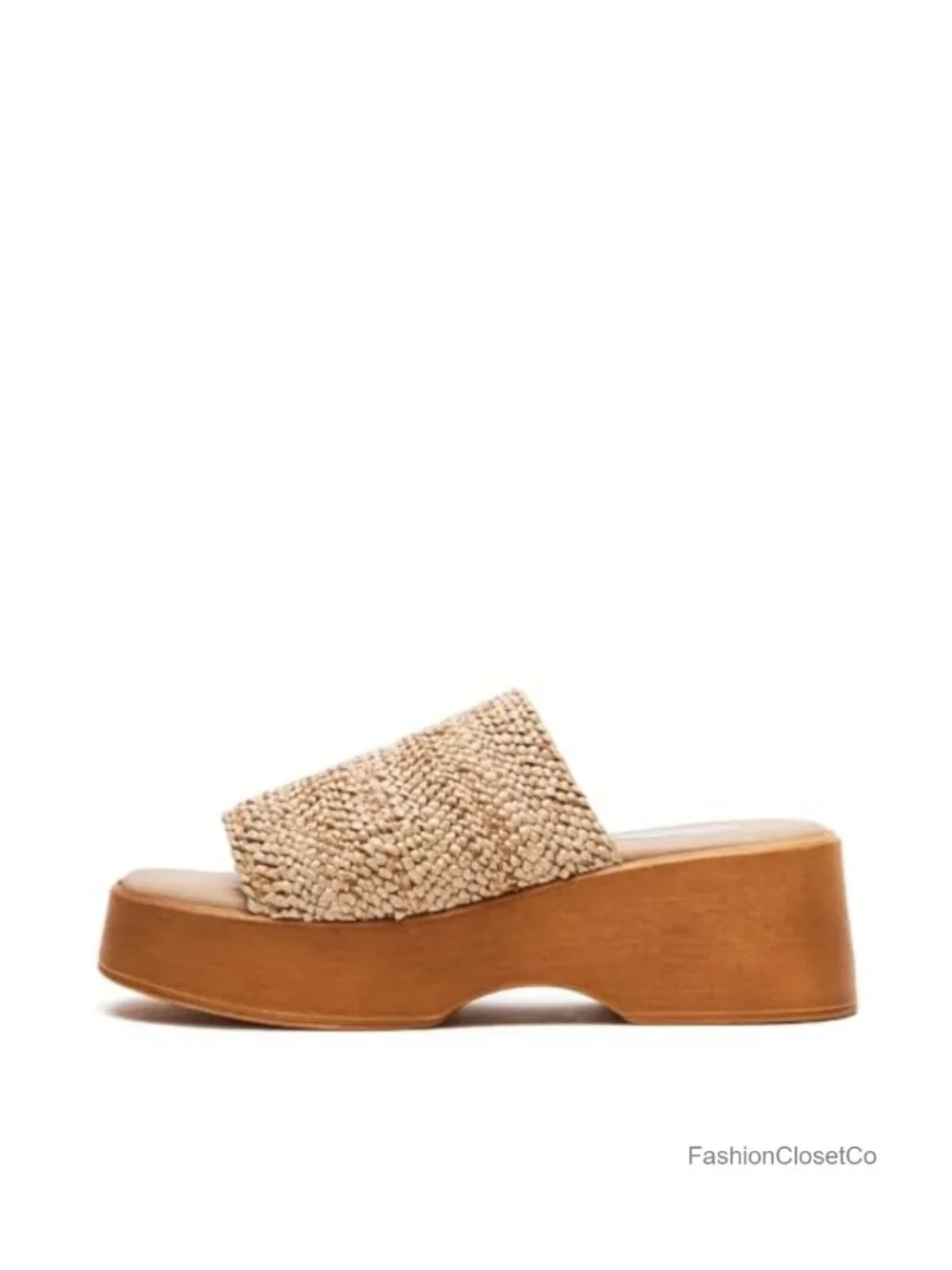 Handwoven Raffia Platform Wedge Sandals, Slip On Open Toe Slides for Summer